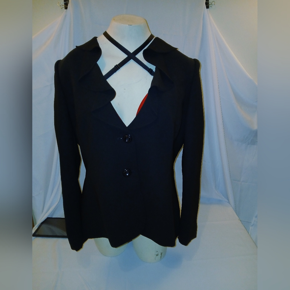 Preston & York Black Ruffle Front Blazer